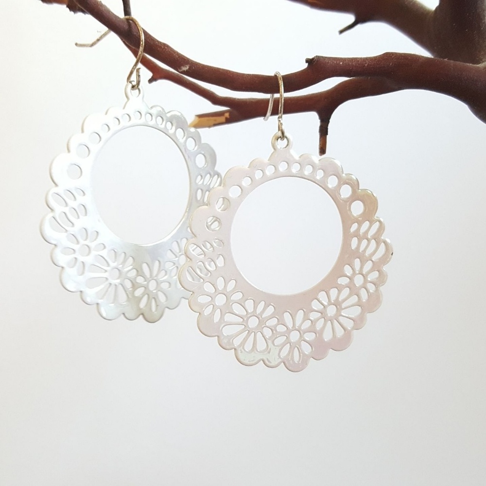 Iridescent white lace earrings